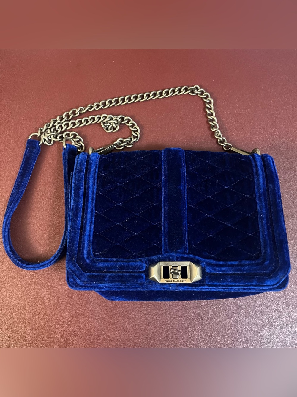 Rebecca Minkoff Royal Blue Velvet Quilted Chain Shoulder Bag